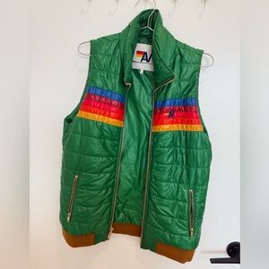 Aviator Nation 

Green Puffer Vest with Rainbow Stripes